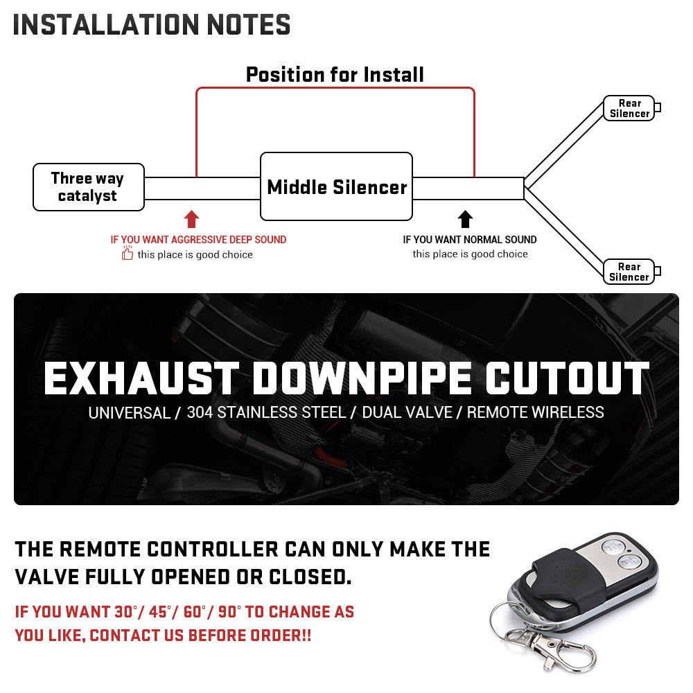 2in1 2.5" Electric Exhaust Downpipe E-Cutout Cut Out Dual Valve Remote Wireless