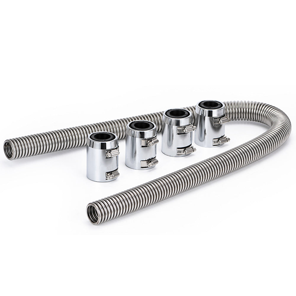 Universal 24" 36" 48" Stainless Steel Radiator Flexible Coolant Water Hose Kit With 4pcs Clamp 1.25" 1.5" 1.75"