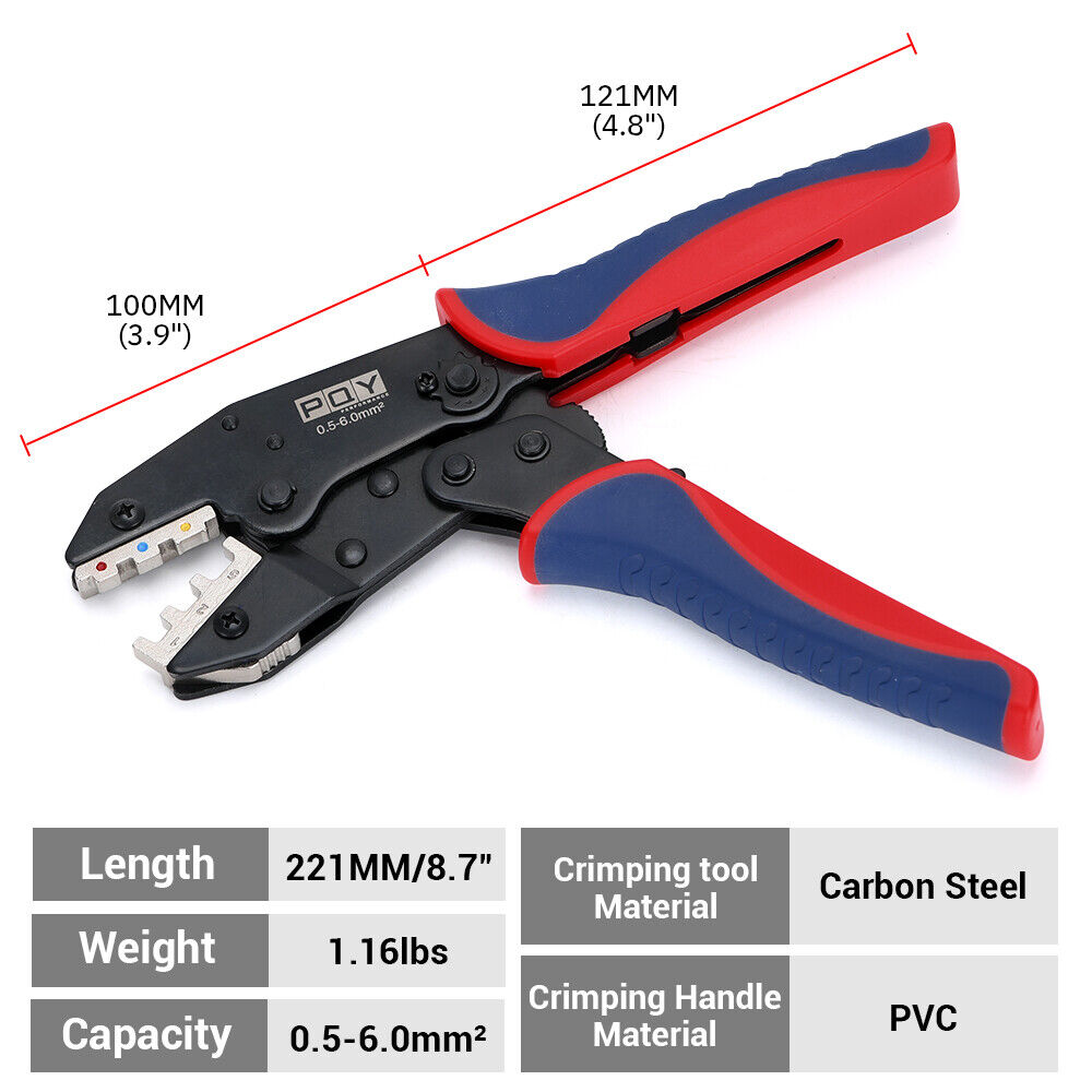 Wire Crimping Tool Ratchet Terminal Crimper For Heat Shrinkable Connector 0.5-6.0mm 20-10AWG