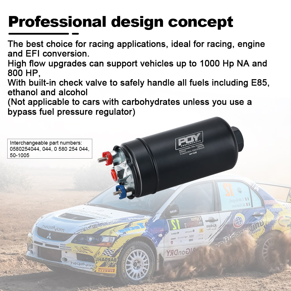 380LPH External Inline Fuel Pump for Racing E85 EFI w/ Check Valve