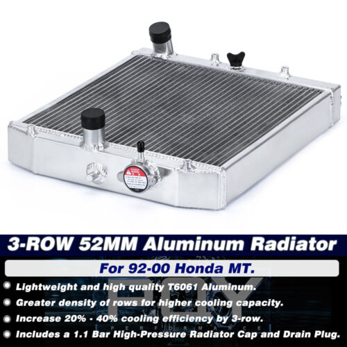 Single PASS 3-ROW 52MM Race Aluminum Radiator For 92-00 Honda